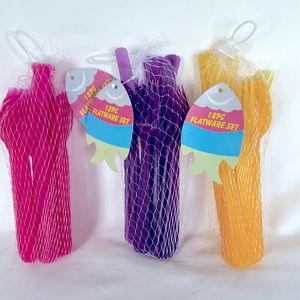 3Pack 18 Pieces Plastic Reusable Flatware Set Pink Purple & Yellow